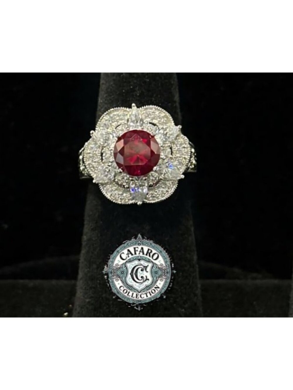 Vintage Ruby Color Stone & Sparkle Accent Rings Set Of 3 Sizes 8/7/6 Silver & G - Picture 3 of 5